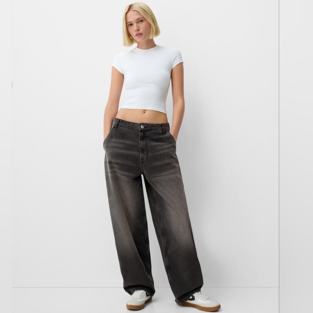 NWT Bershka baggy skater jeans in washed black Size 6